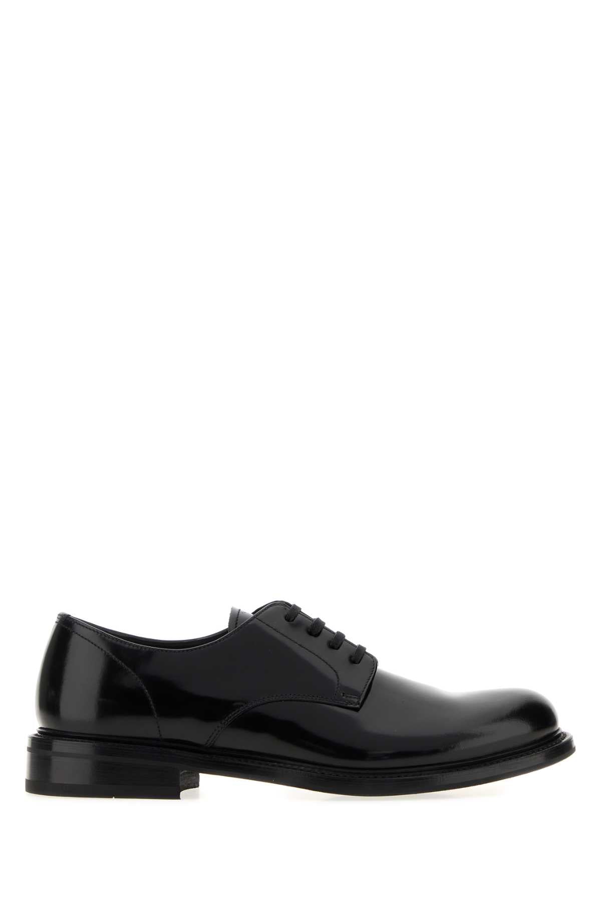 Prada Polished Leather Derby — Black