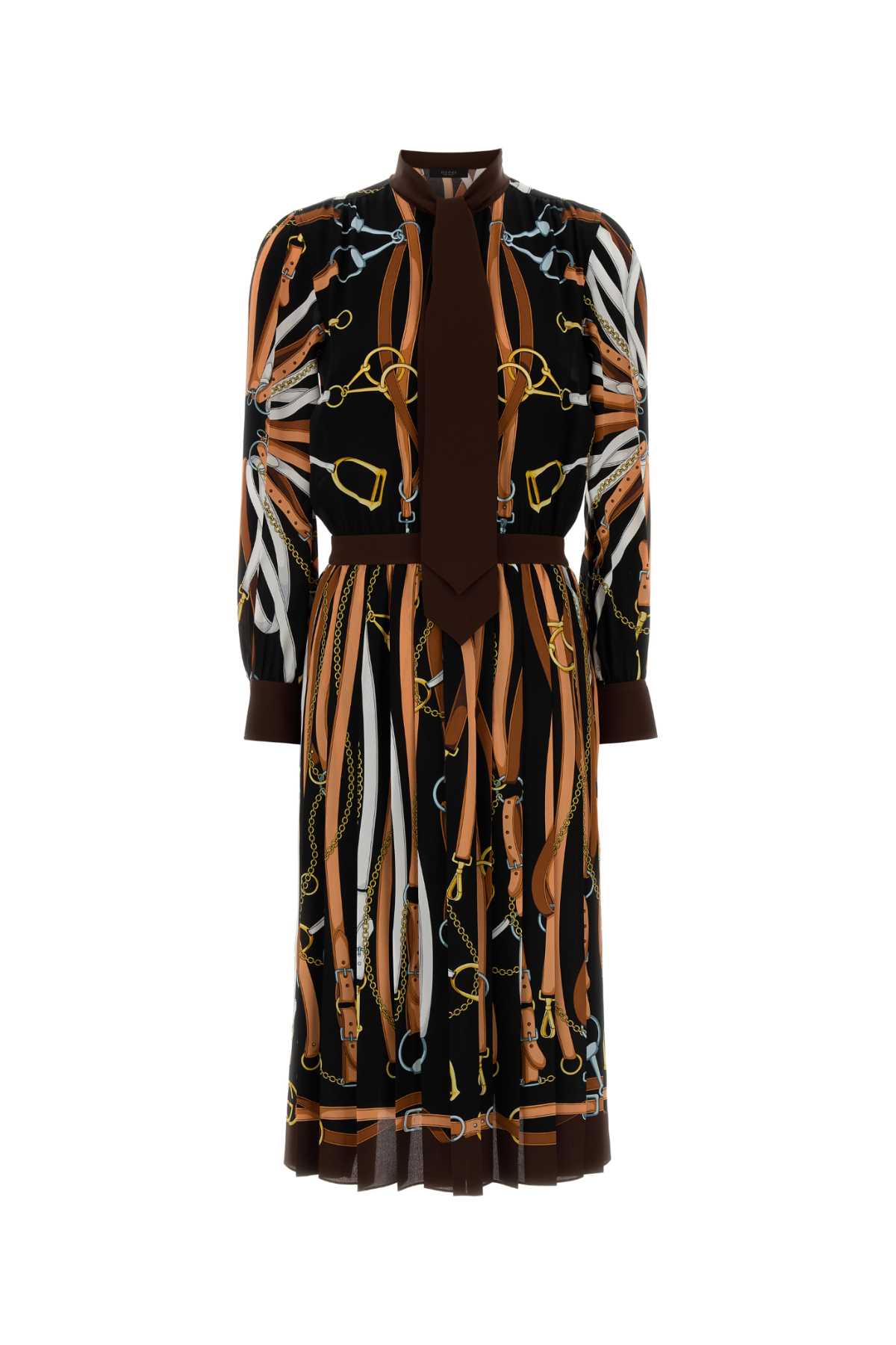 Gucci Equestrian-Print Silk Dress — Black
