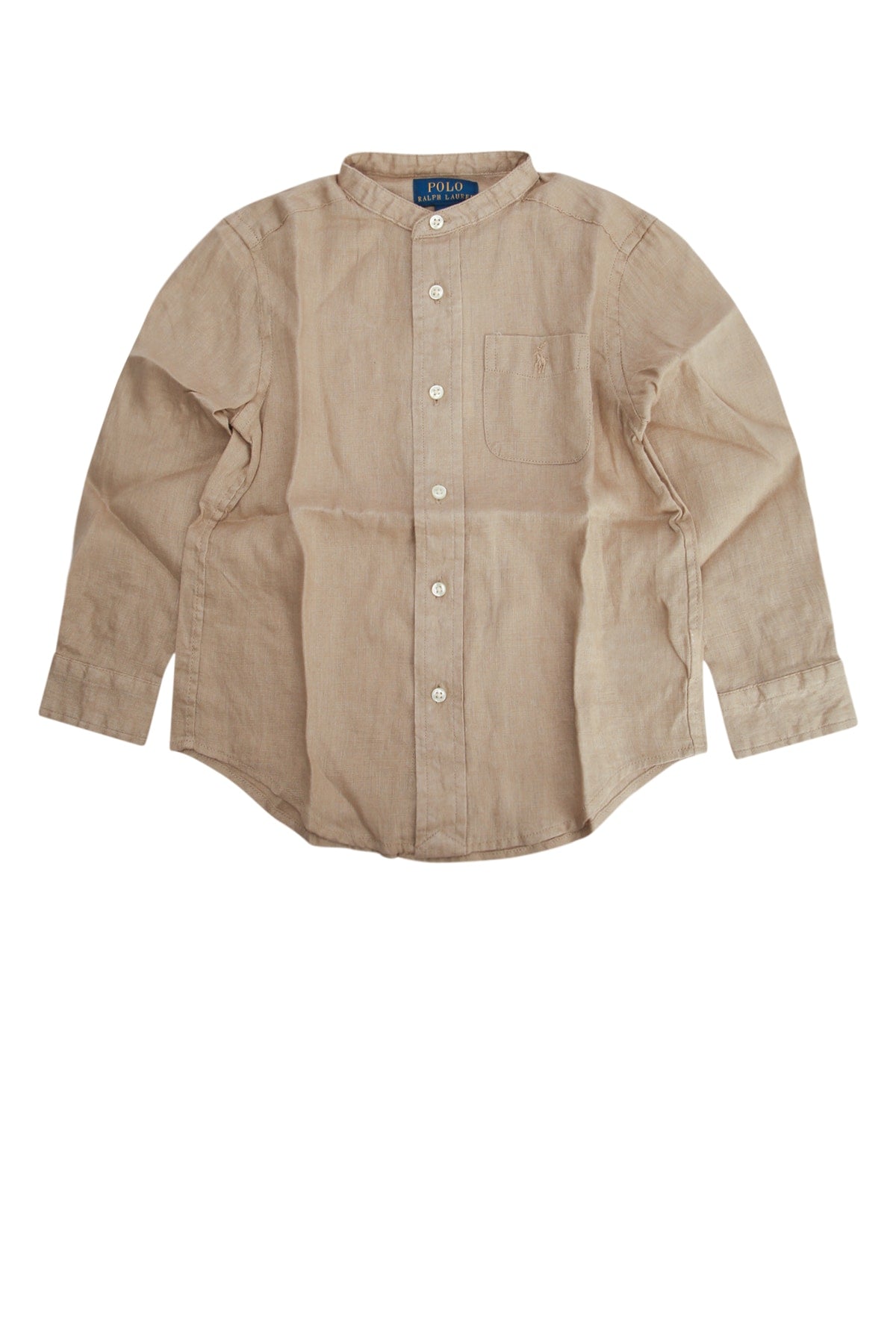 Polo Ralph Lauren Linen Mandarin-Collar Shirt — Beige