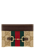 Gucci GG Canvas with Web Stripe Card Case — Beige