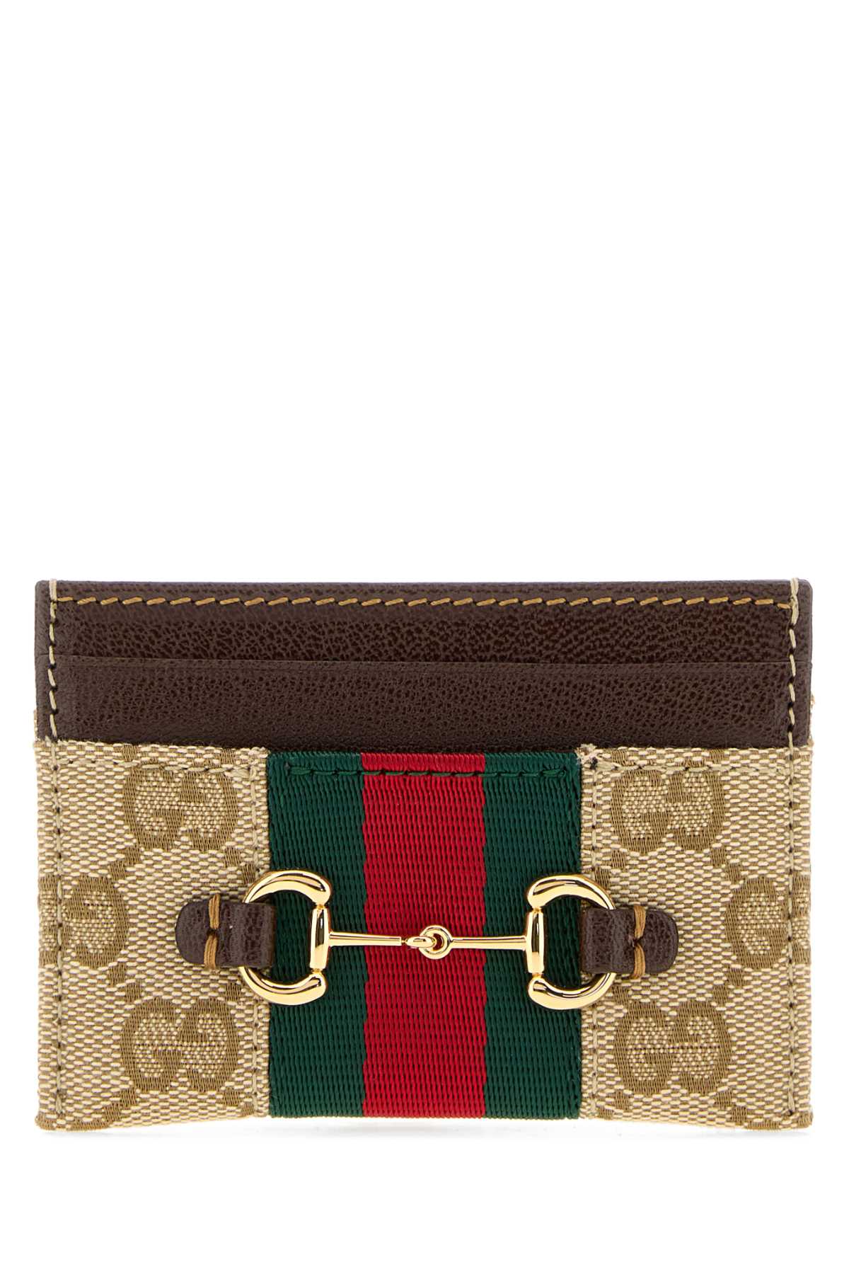 Gucci GG Canvas with Web Stripe Card Case — Beige