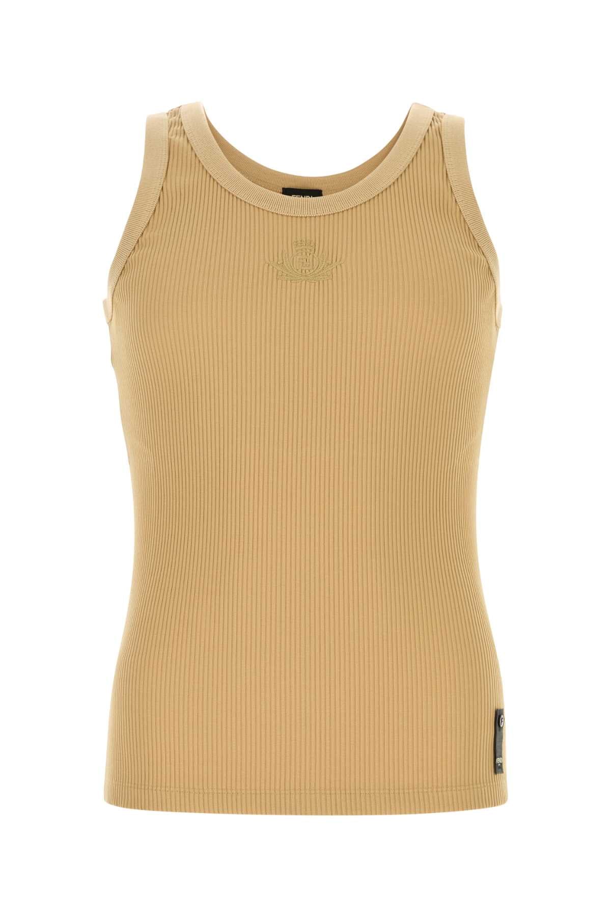Fendi Ribbed Nylon-Elastane Tank Top — Beige