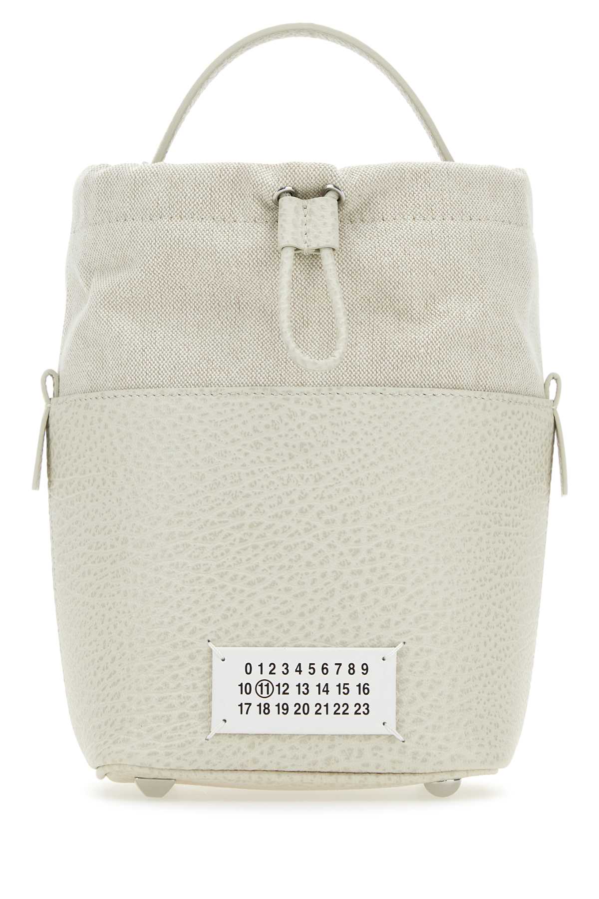 Maison Margiela Leather and Canvas Mini Bucket Bag — Beige