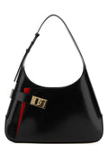 Ferragamo Leather with Contrast Stripe Shoulder Bag — Black