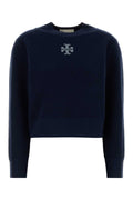 Tory Burch Logo-Embroidered Wool Blend Sweater — Navy