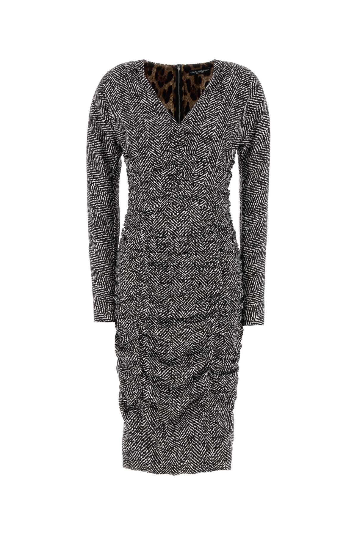 Dolce & Gabbana Herringbone Silk Dress — Black