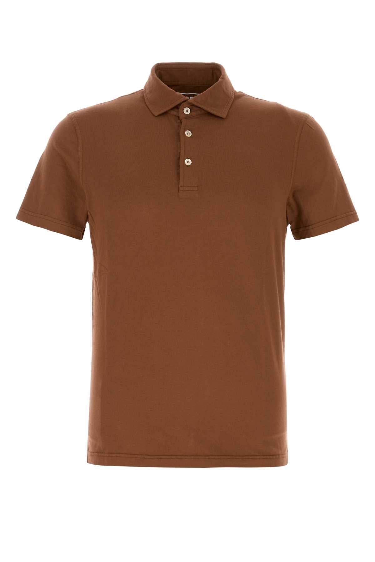 Fedeli Stretch Cotton Polo Shirt — Brown