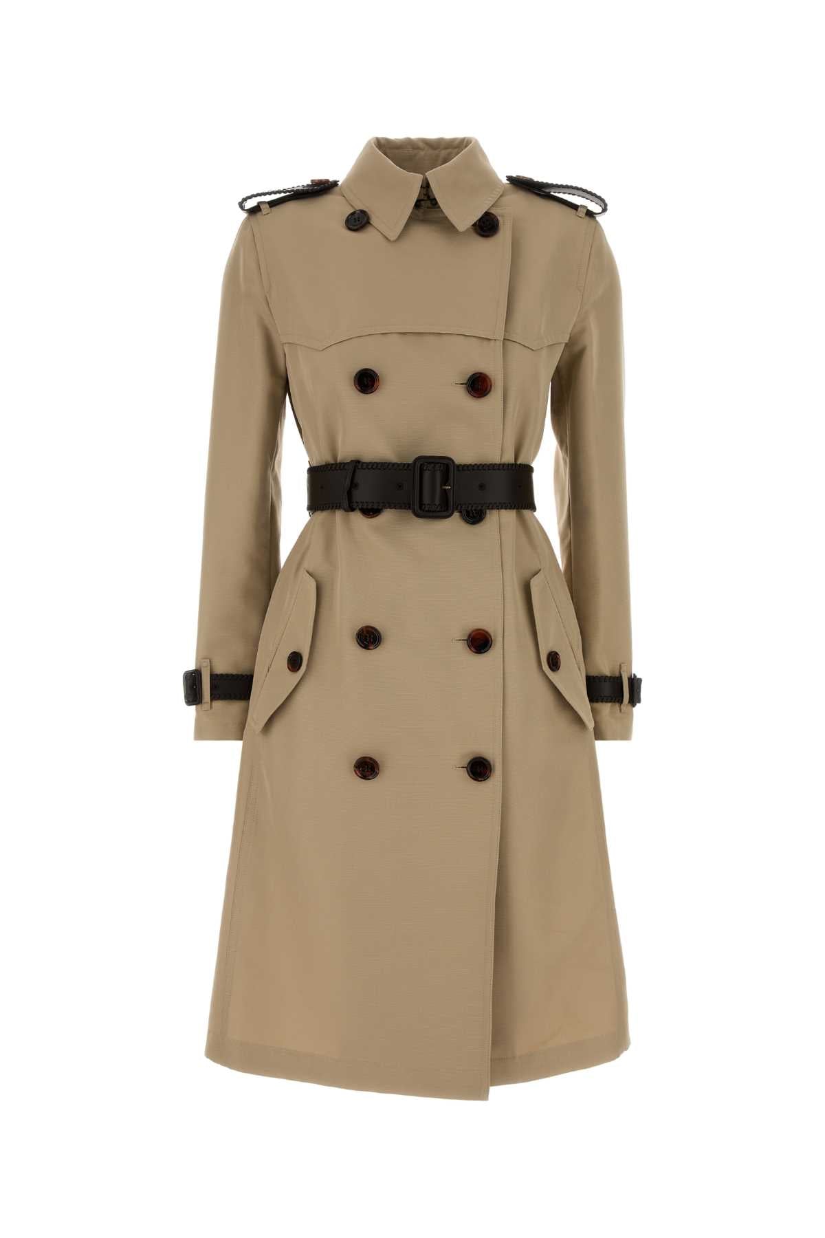 Burberry Double-Breasted Silk-Cotton Trench Coat — Beige