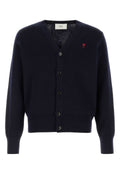 AMI Paris Logo-Embroidered Merino Wool Cardigan — Navy