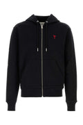AMI Paris Cotton Logo-Embroidered Hoodie — Black
