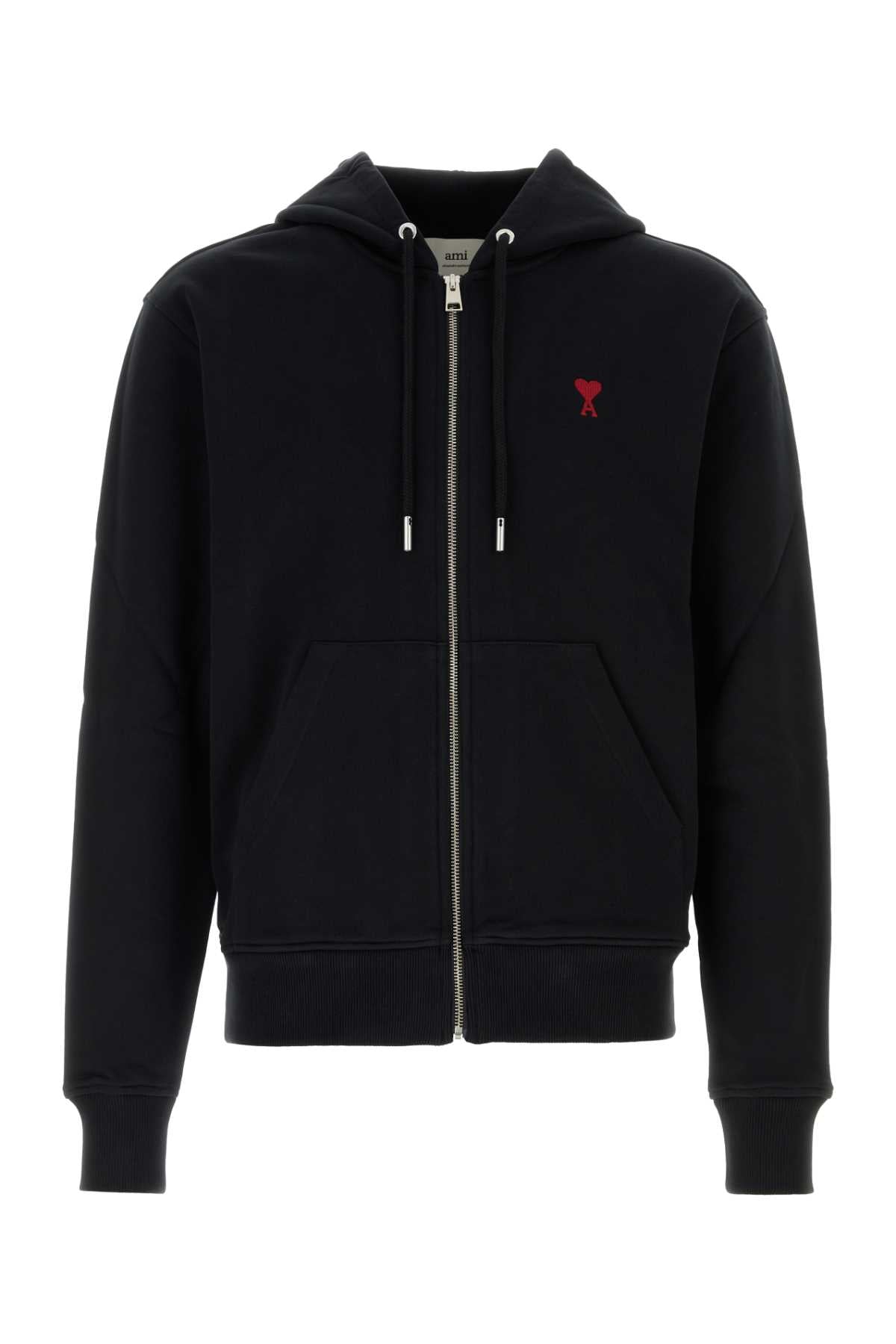 AMI Paris Cotton Logo-Embroidered Hoodie — Black