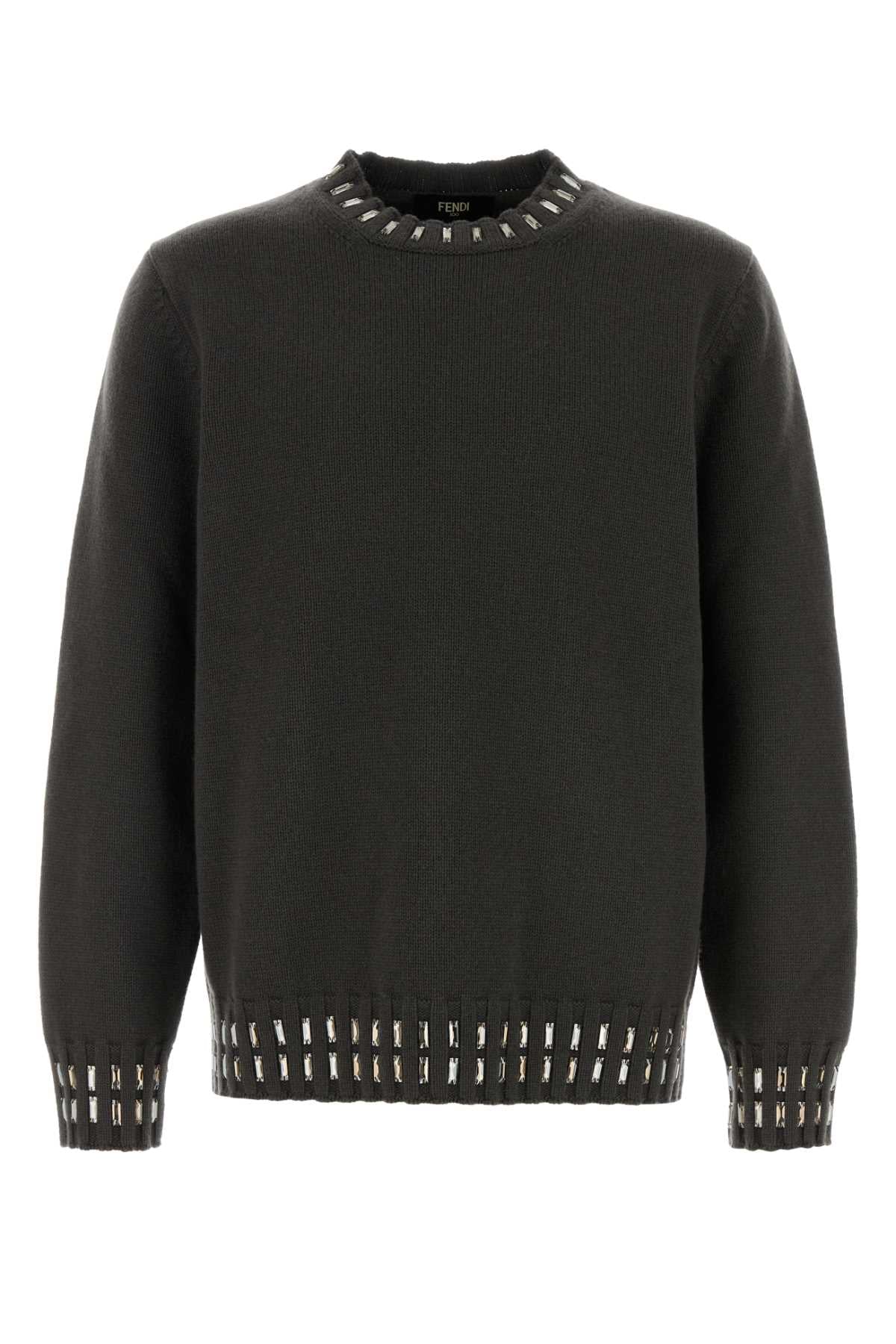 Fendi Wool-Cashmere Blend with Perforated Trim Sweater — Gray