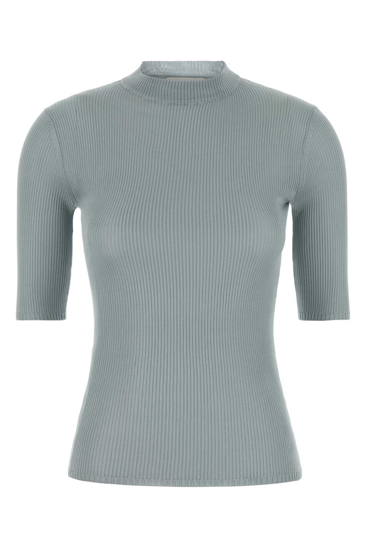 Miu Miu Ribbed Silk Sweater — Gray