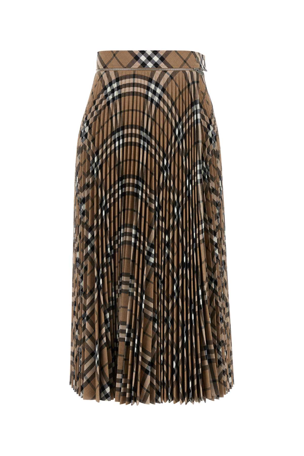 Burberry Checked Pleated Skirt — Beige