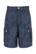 Men's Beaded Denim Bermuda Shorts Blue Cotton Bermudas