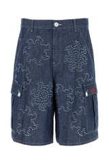 Men's Beaded Denim Bermuda Shorts Blue Cotton Bermudas
