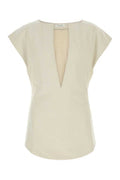 Unisex Deep Vee Tank Top Beige Polyester Wool Lycra Sweater