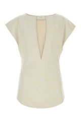 Unisex Deep Vee Tank Top Beige Polyester Wool Lycra Sweater