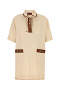Women's Linen With Horsebit And Leather Trim Mini Dress Cream