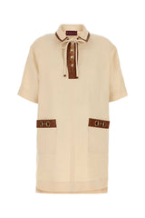Women's Linen With Horsebit And Leather Trim Mini Dress Cream