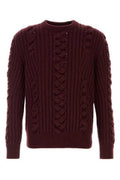 Men's Cable-Knit Wool Blend Sweater Burgundy Mix
