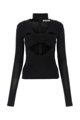 Women's Cutout Viscose Top Black Elastane T-shirts