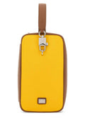 Men's Two-Tone Leather And Canvas Top Handle Bag Yellow Calf Cotton