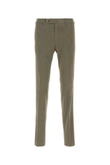 Men's Stretch Cotton-Silk Blend Trousers Khaki Elastane