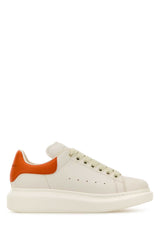 Women's White Leather Sneakers With Orange Heel Offwhiteorange