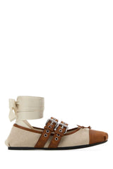 Women's Canvas And Leather Flat Beige