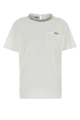 Women's Crystal-Embellished Crew Neck Cotton T-Shirt White