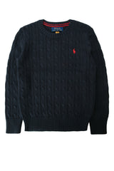 Boys' Cable-Knit Crewneck Sweater Navy Cotton