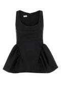 Women's Stretch Gabardine Tank Top Black Polyester Cotton Elastane Tops