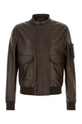 Men's Lamb Leather Bomber Jacket Brown
