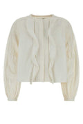 Women's Pleated Cotton Lace Blouse White Dentelle Sweater
