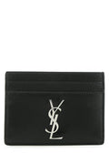 Men's Ysl Logo Leather Card Case Black Cases