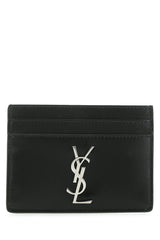 Men's Ysl Logo Leather Card Case Black Cases