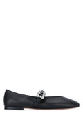Women's Flowers Flat Black Leather Heels