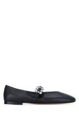 Women's Flowers Flat Black Leather Heels