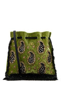 Women's Embellished Velvet Bucket Bag Green