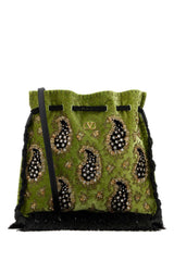 Women's Embellished Velvet Bucket Bag Green