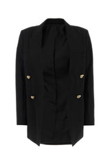 Women's Double-Breasted Wool Blazer Black Blazers