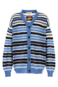 Men's Striped Mohair Blend Cardigan Blue Nylon Wool