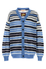 Men's Striped Mohair Blend Cardigan Blue Nylon Wool