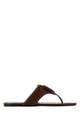 Women's Brown Suede Thong Slippers Cacao Flat Shoes