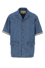 Men's Short-Sleeve Denim Shirt Blue Cotton
