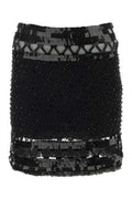 Women's Embellished Mesh Mini Skirt Black Exterioor Nylon
