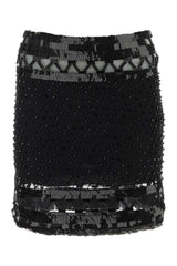 Women's Embellished Mesh Mini Skirt Black Exterioor Nylon