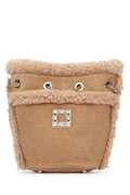Women's Mano Bucket Bag Beige Suede Shearling