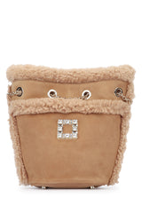 Women's Mano Bucket Bag Beige Suede Shearling